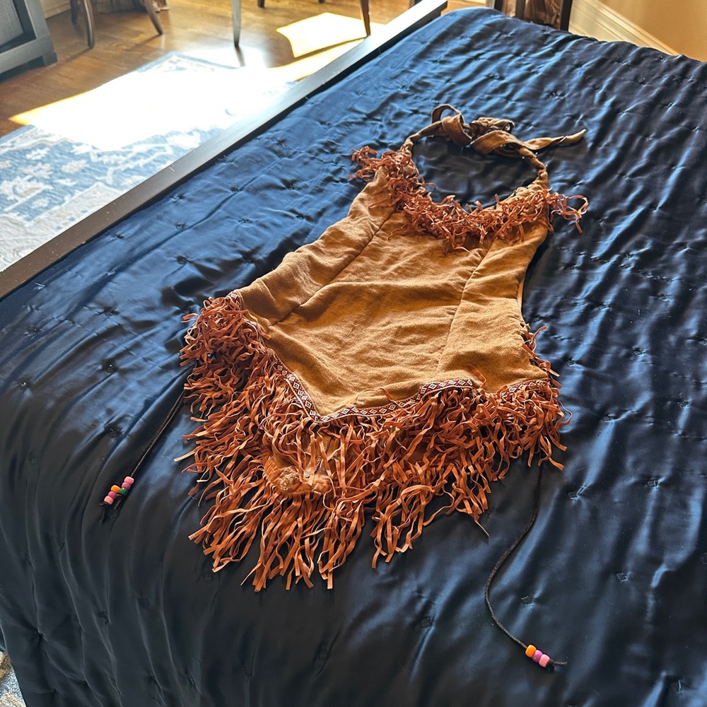 Fringed Brown Halter Top Dress Costume